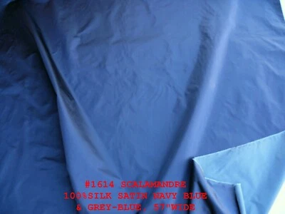POR YARDA SCALAMANDRE 100% SEDA SATINADO AZUL MARINO Y GRIS AZUL PRECIO DE VENTA SUGERIDO POR EL FABRICANTE $200+/AÑO #1614 Foto 1 de 4
