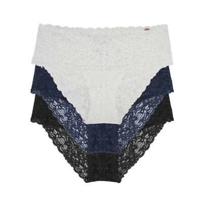 DORINA 🍀 LANA 3er-SET Brief-Slips Spitze Netz-Slips je 1x blau, ivory + schwarz - Bild 1 von 2