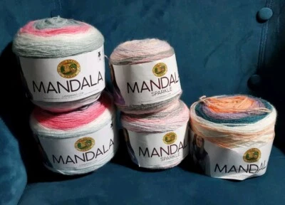 Lot Of 5 Yarn Cakes Lion Brand Mandala: 2 Sparkle Nova, 2 Unicorn, 1 Pegasus - Image 1 of 4