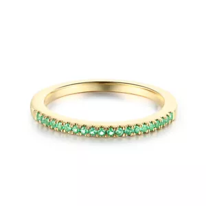 0.15ct Round Green Cubic Zirconia Band Ring Fine Jewelry Solid 18k Yellow Gold - Picture 1 of 9
