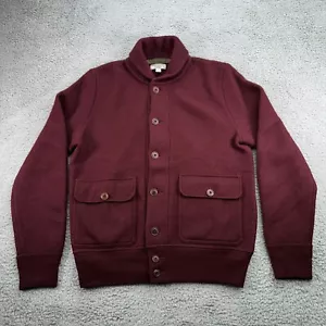 Wallace & Barnes Sweater Jacket Mens Medium Burgundy 100% Merino Wool *FLAWS* - Picture 1 of 20