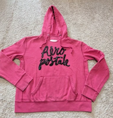 Sudadera con capucha Aeropostale para mujer talla L rosa deletreada lentejuelas vintage Y2K Foto 1 de 4
