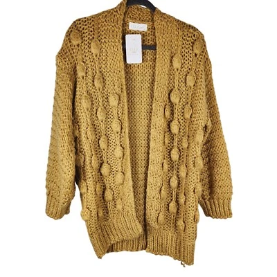 Womens M Chunky Cable Knit Bobble Texture Open Front Cardigan Boho Cottage  - Image 1 of 4