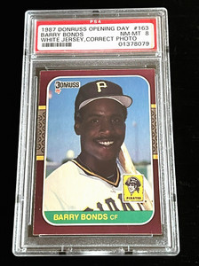 1987 DONRUSS OPENING DAY #163 BARRY BONDS WHITE JERSEY PSA 8 ROOKIE.