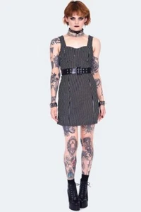Gothic Pinstripe bodycre dress with waist belt Alternative Style - Picture 1 of 5