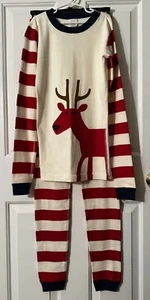 NWOT HANNA ANDERSSON 14 16 Org Cotton Striped Winter Deer Buck Long John Pajamas - Picture 1 of 6
