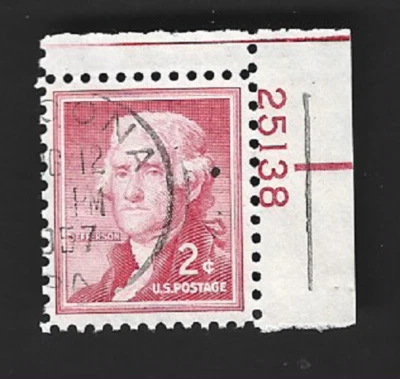 Sc#1033 2c Jefferson PLT. # single with 1957 CDS cancel - (A-4) - Image 1 of 2