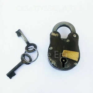 Vintage Iron Lock & Keys ~ Old Antique 1800s Style ~ Police Jailer Padlock Gift - Picture 1 of 3