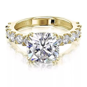 2.60Ct Cushion Cut IGI/GIA Certified Lab Grown Diamond Ring 14K Real Yellow Gold - Picture 1 of 9