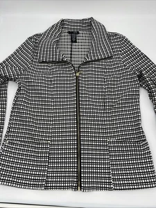 Attyre New York Jacket Black/White Check X Large 3/4 Sleeve Pockets Zipper Front - Picture 1 of 11