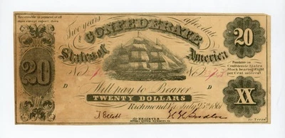 1861 T-9 $20 The Confederate States of America Note - CIVIL WAR Era - Image 1 of 2
