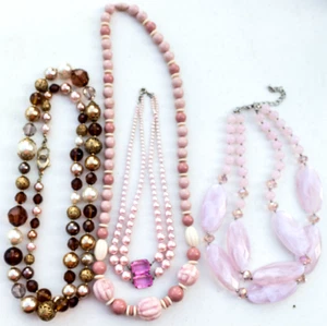 Vintage to Now Lot of 4 Pink and Brown Acrylic & Pearl Necklaces - Picture 1 of 2