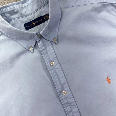 Camisa masculina Ralph Lauren XLT alta azul claro Oxford botão para baixo manga curta pônei - Imagem 1 de 4