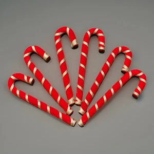 Vintage Posten 6 rot beflockt Zuckerstange Band Weihnachtsschmuck 6,5" - Bild 1 von 18