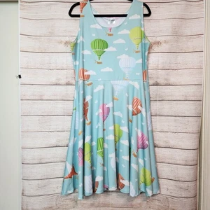 Cowcow Plus Size Dress 3X Hot Air Balloon Print Short Sleeve Green Teal Midi - Picture 1 of 11
