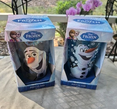 2 caixas originais Disney Frozen Olaf Pint Glass 16 Oz com imagem metálica fria  - Imagem 1 de 4