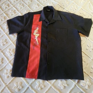 Camisa de boliche vintage Steady Last Call Classics XL negra y roja con niña pin up - Imagen 1 de 10