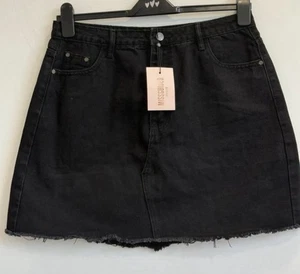 Missguided Denim Skirt 16P Mini A Line Black - Picture 1 of 6