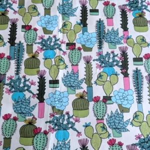 Brother Sister Design Studio Cotton Fabric Cactus in Pots on White 45" x 1 Yard - Picture 1 of 8