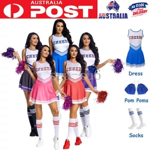 Ladies Cheerleader Costume School Girls Outfits Fancy Dress Cheer Leader Uniform - Picture 1 of 47