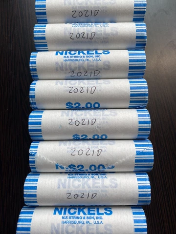 ORIGINAL BANK ROLL OF BU 2021-D JEFFERSON NICKELS!!! Cover