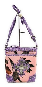 Camo Bling Cross Concealed Carry Messenger Bag Rhinestone Purse Purple Pink - Picture 1 of 3