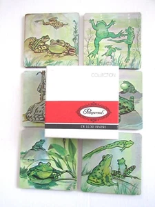 Pimpernel Set of 6 De Luxe Finish Frog Theme Coasters Vintage Made in England - Picture 1 of 6