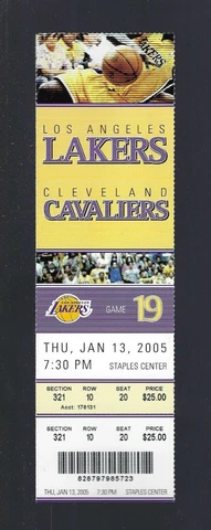 H2H #2 - KOBE BRYANT v LEBRON JAMES - 2005 NBA CAVALIERS @ LAKERS FULL TICKET Cover