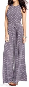 LRL Ralph Lauren Gray White Polka Dot Stretch Jersey Jumpsuit Romper 12 $154 - Picture 1 of 2