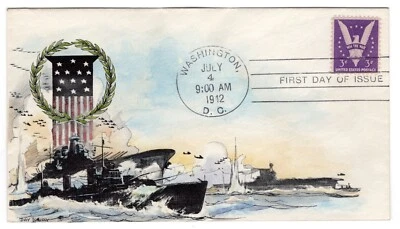 #905 Win the War 1942 WWII First Day Cover - Hand-Colored Artistocrats Lowry - Image 1 of 2
