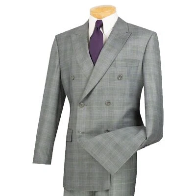 BIG & TALL Men's Gray Glen Plaid Double Breasted 6 Button Classic Fit Suit NWT - Image 1 of 2