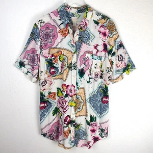 CHICO'S Button-Up Shirt 3 XL White Pink Floral Multicolor Short Sleeve - Picture 1 of 13