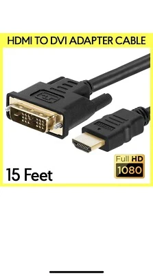 15 Feet DVI to HDMI Cable Adapter DVI-D to HDMI Connector Converter Monitor Cord - Image 1 of 4