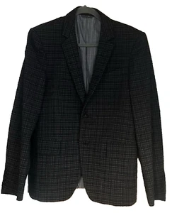 John Varvatos Austin Jacket Black/Gray Texture Plaid Wool/Angora Blend Sz 48 NWT - Picture 1 of 18