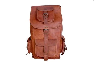 Real Browm genuine men's leather backpack bag satchel briefcase laptop vintage - Picture 1 of 5