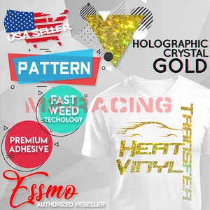 Holographic Crystal Gold Pattern Heat Transfer Vinyl HTV T-Shirt 20" Iron Press - Picture 1 of 7