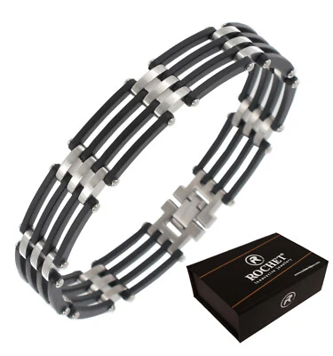 Pulsera Rochet Hombre Mag Acier Acero Inoxidable Negro Carbono Compuesto 8 7/8" Foto 1 de 4