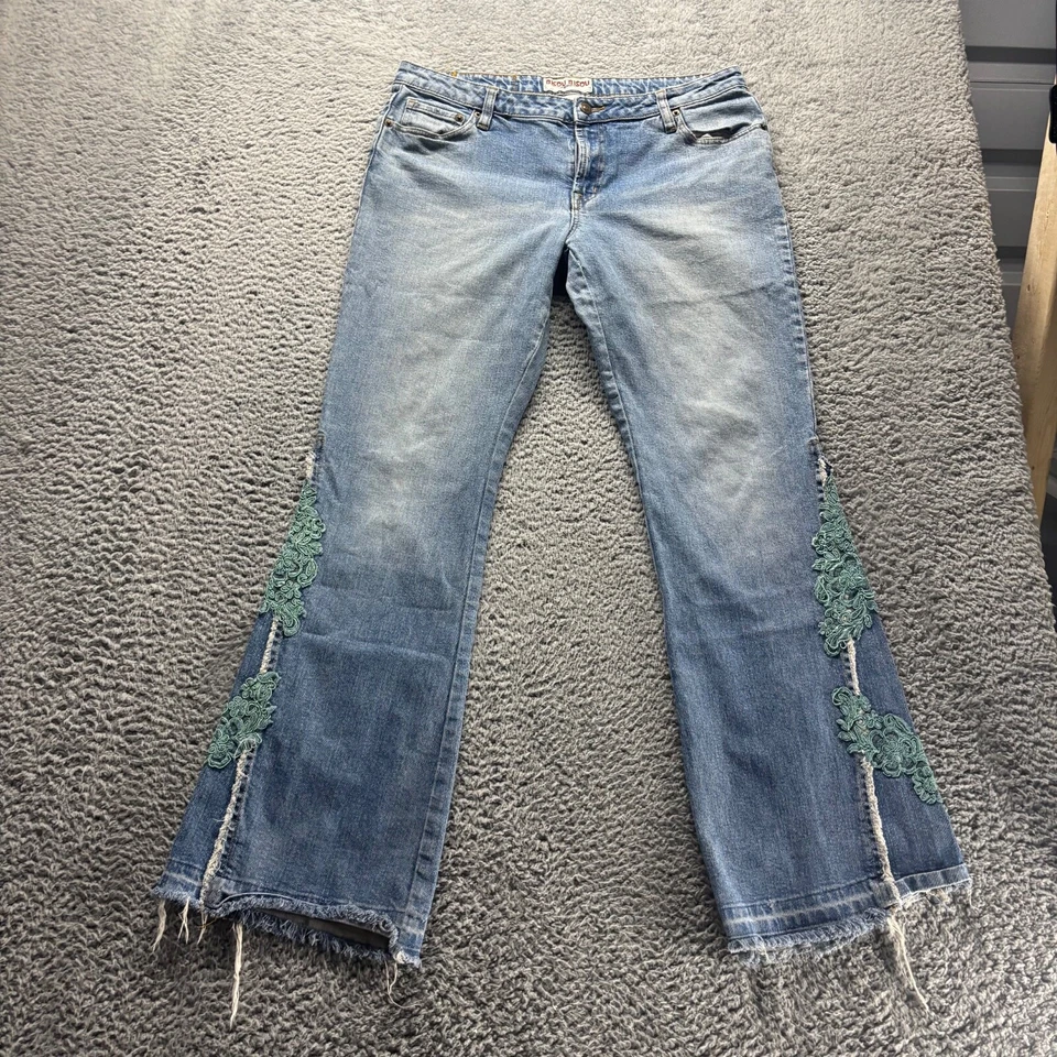 复古 Bisou Bisou 牛仔裤女式 14 码蓝色浅水洗棉靴型牛仔布 — 第 1/4 张图片