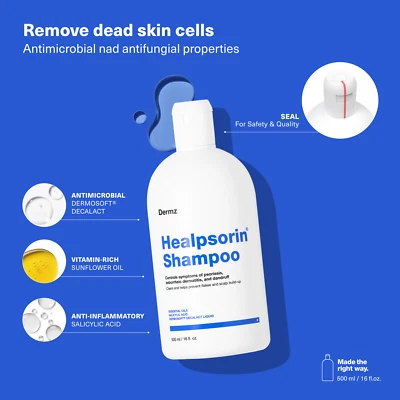 Dermz Hermz Healpsorin Therapeutic Psoriasis Shampoo 500ml Salicylic Acid &  - Image 1 of 4