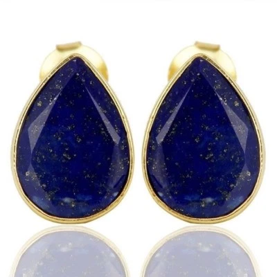 Aretes de plata de ley enchapados en oro de 14 quilates de lapislázuli joyas de piedras preciosas Foto 1 de 3