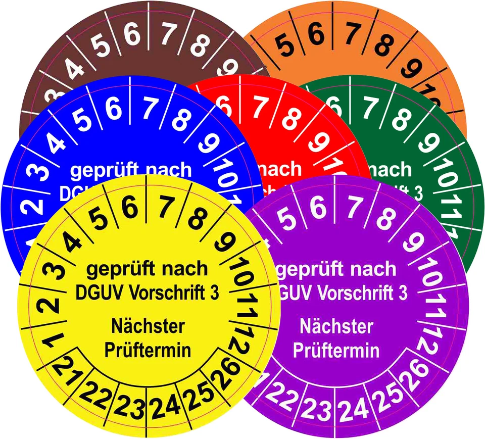 DIGITALPRINT ORAFOL GLANZ FOLIE Aufkleber Prüfplaketten Geprüft nach DGUV V3 Nächster Prüftermin ROT MATT Folie