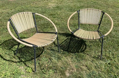 Pair Mid Century Retro Hoop Saucer Patio Rope Lounge Pool Chairs Cover