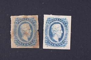 US  CONFEDERATE STATES CSA SC#11 X2 MINT H MH OG GUM STAINED ONE NOT THE OTHER - Picture 1 of 4