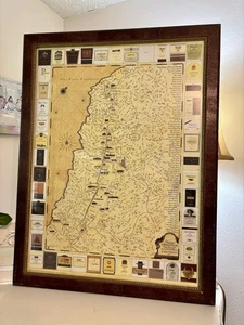 Vintage Expedition Napa Valley Winery Trail Map Framed  27.5" x 21" - Picture 1 of 5