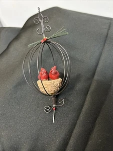 Red Bird Cardinal In Cage Ornament - Picture 1 of 2