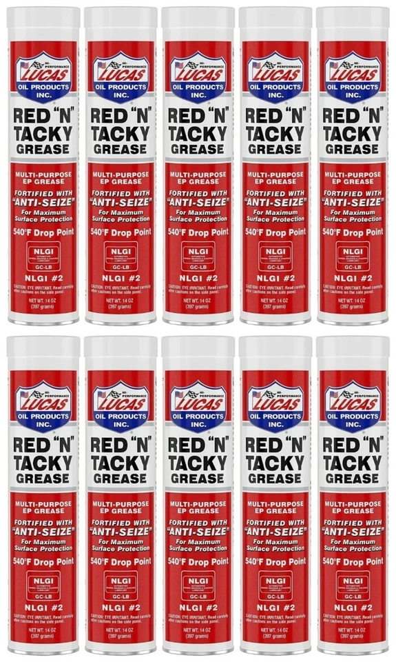 Case of 10 Lucas Oil 10005-30 Red N Tacky Multi-Purpose Grease 14 oz. Cartridges - Imagem 1 de 4