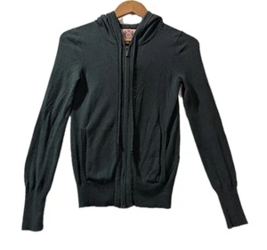 Y2K Juicy Couture Green Cotton Cashmere Hoodie P Studded Zip Sweater - Picture 1 of 14