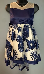Girls High/Low Navy Dress 3D Flowers With Tulle Size 12 Dance Wedding Church - Picture 1 of 11