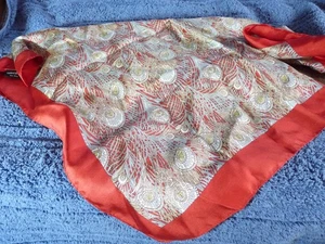 Liberty of London Silk Square Scarf Red Peacock Feather Design England 23 x23 - Picture 1 of 7