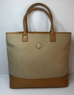 Bolso de Mano Tory Burch Jaden Para Mujer Doble Lana Tostada Franela Cuero Cierre Magnético Foto 1 de 4